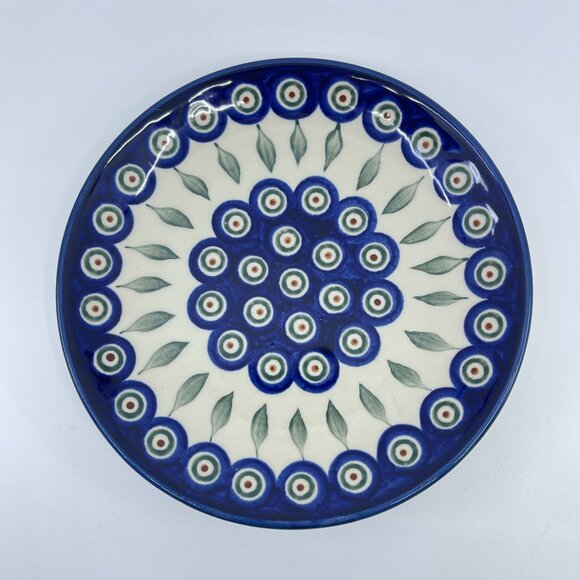 vintage boleslawiec polish pottery dessert plate "peacock" pattern handcrafted - Picture 1 of 4